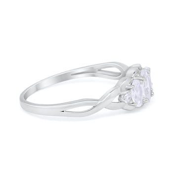 Three Stone Infinity Shank Oval Wedding Ring Simulated CZ 925 Sterling Silver
